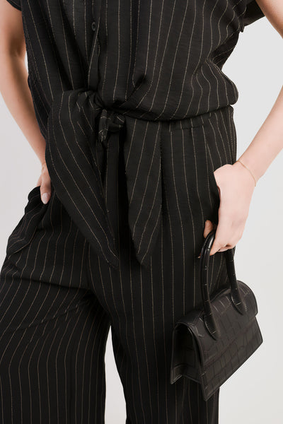 Striped Button Down Tie Front Top and Trouser Co-ord Set