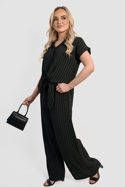 Striped Button Down Tie Front Top and Trouser Co-ord Set