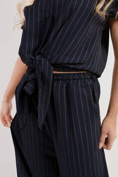 Striped Button Down Tie Front Top and Trouser Co-ord Set