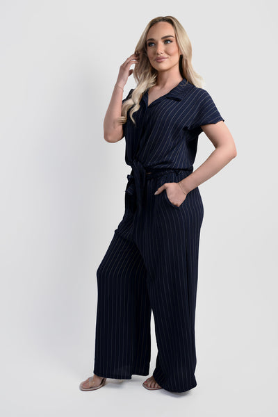 Striped Button Down Tie Front Top and Trouser Co-ord Set