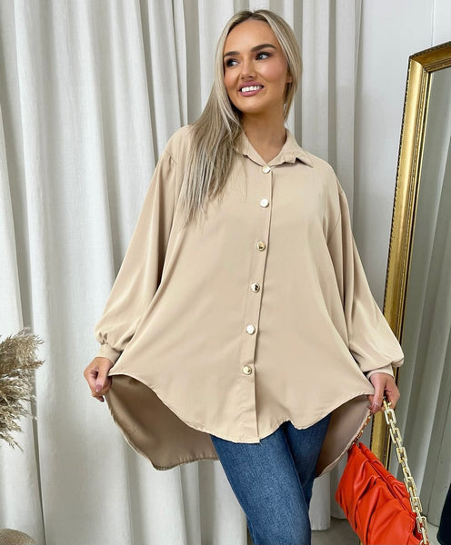 Oversized Collared Button Down Top