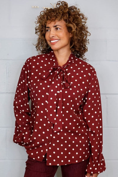 Polka Dot Pussy Bow Blouse