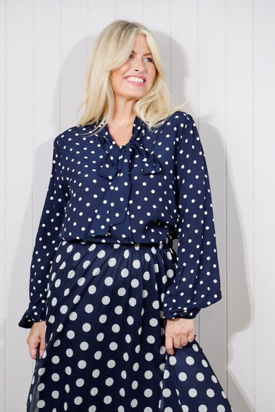 Polka Dot Pussy Bow Blouse