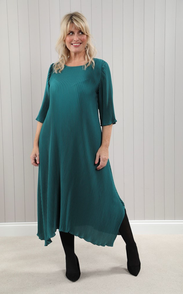 Satin look pleated dress