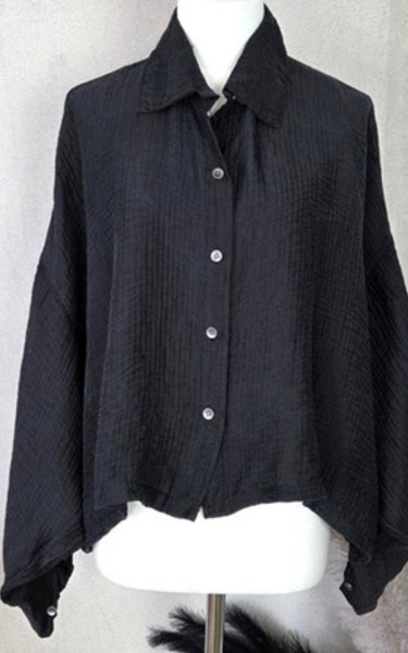 Lightweight viscose Tencel blend waffle fabric hi-lo boxy shirt
