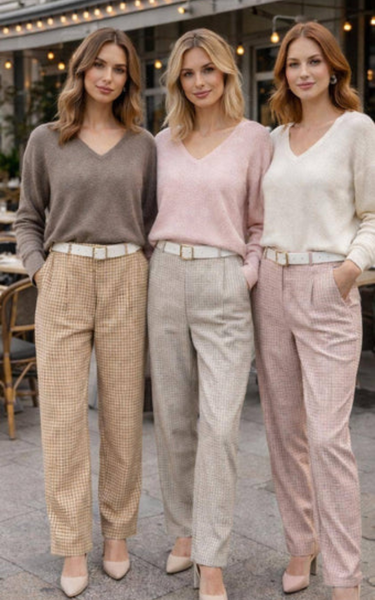 Check Suedette Straight Leg Trousers