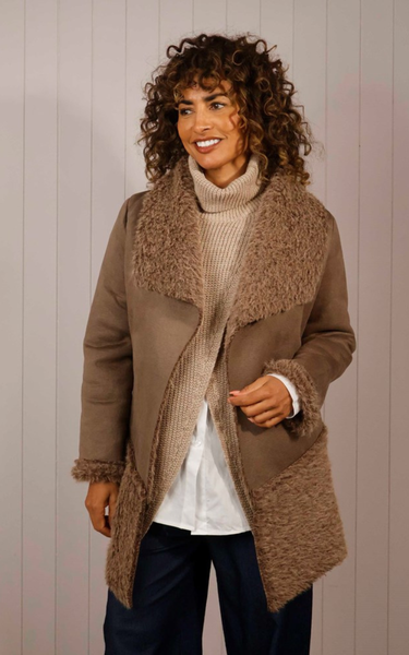 Faux fur suede look coat