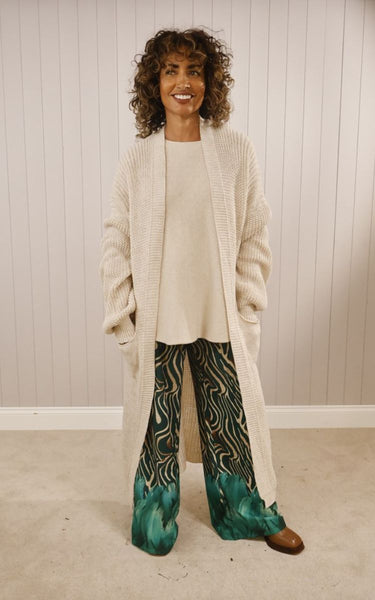 Cable knit longline cardigan