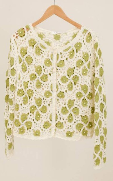 Floral Crochet Cardigan with Pearl Accents