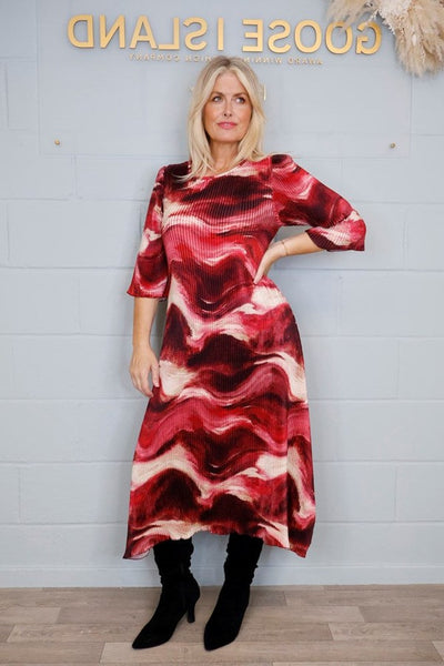 Pleated Dress Swirl Print