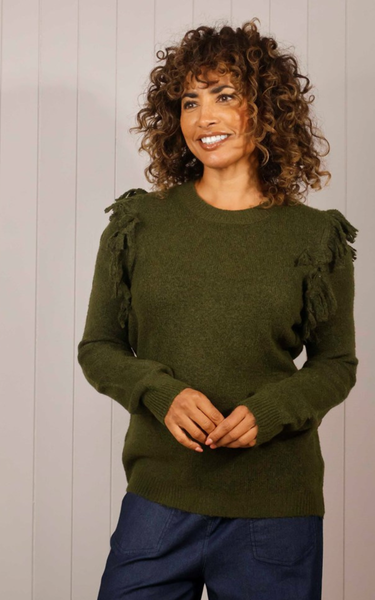Fringed shoulder knit