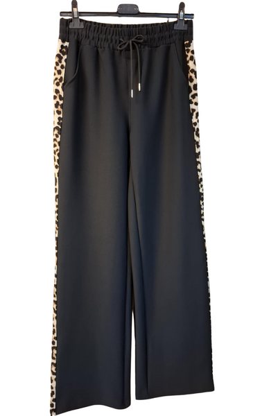Wide Leg Leopard Trim Trousers