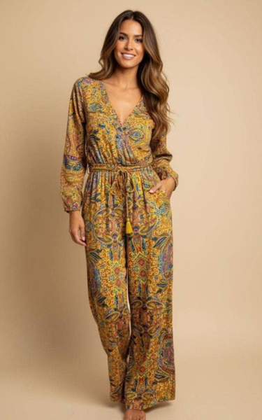 Boho Paisley Jumpsuit with Pockets | Wide Leg Jumpsuit