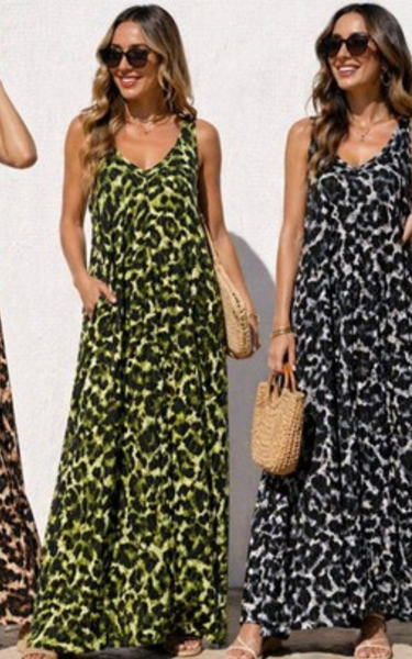 Leopard Parachute V Cotton Lurex Maxi Dress