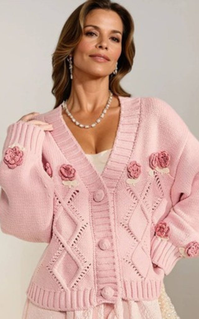 Pink Dreamy Rose Garden Chunky Cardigan