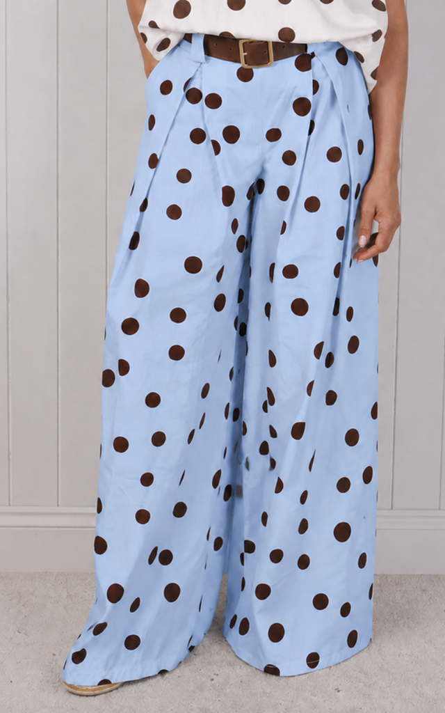 Belted Polka Dot Flared Trouser