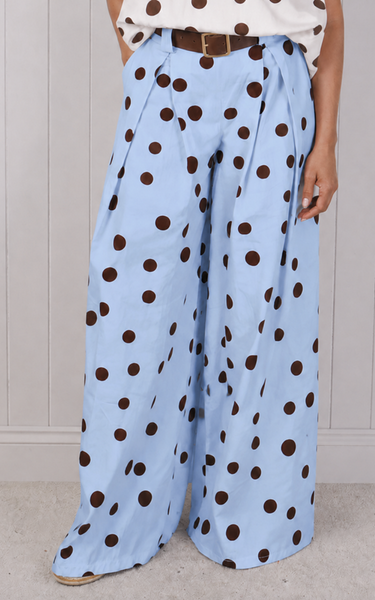 Belted Polka Dot Flared Trouser
