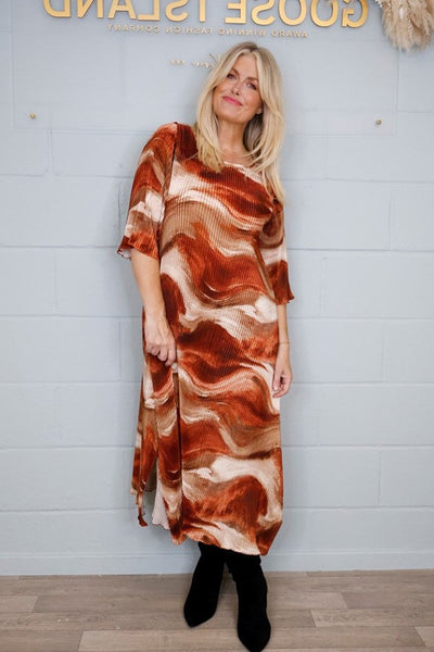 Pleated Dress Swirl Print