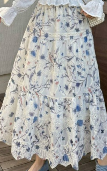 Floral Vine Embroidery Maxi Skirt