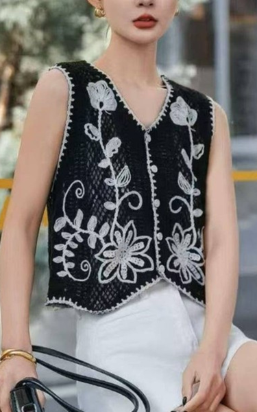 Embroidered Crochet Floral Vest