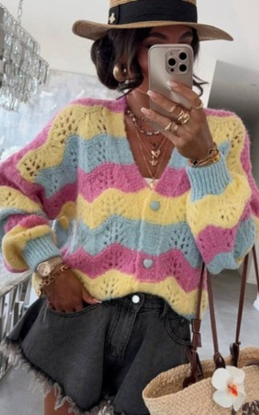 Pastel Wavy Knit Cardigan