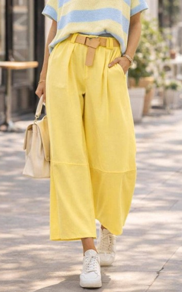 Cotton Barrel Leg Belted Trousers